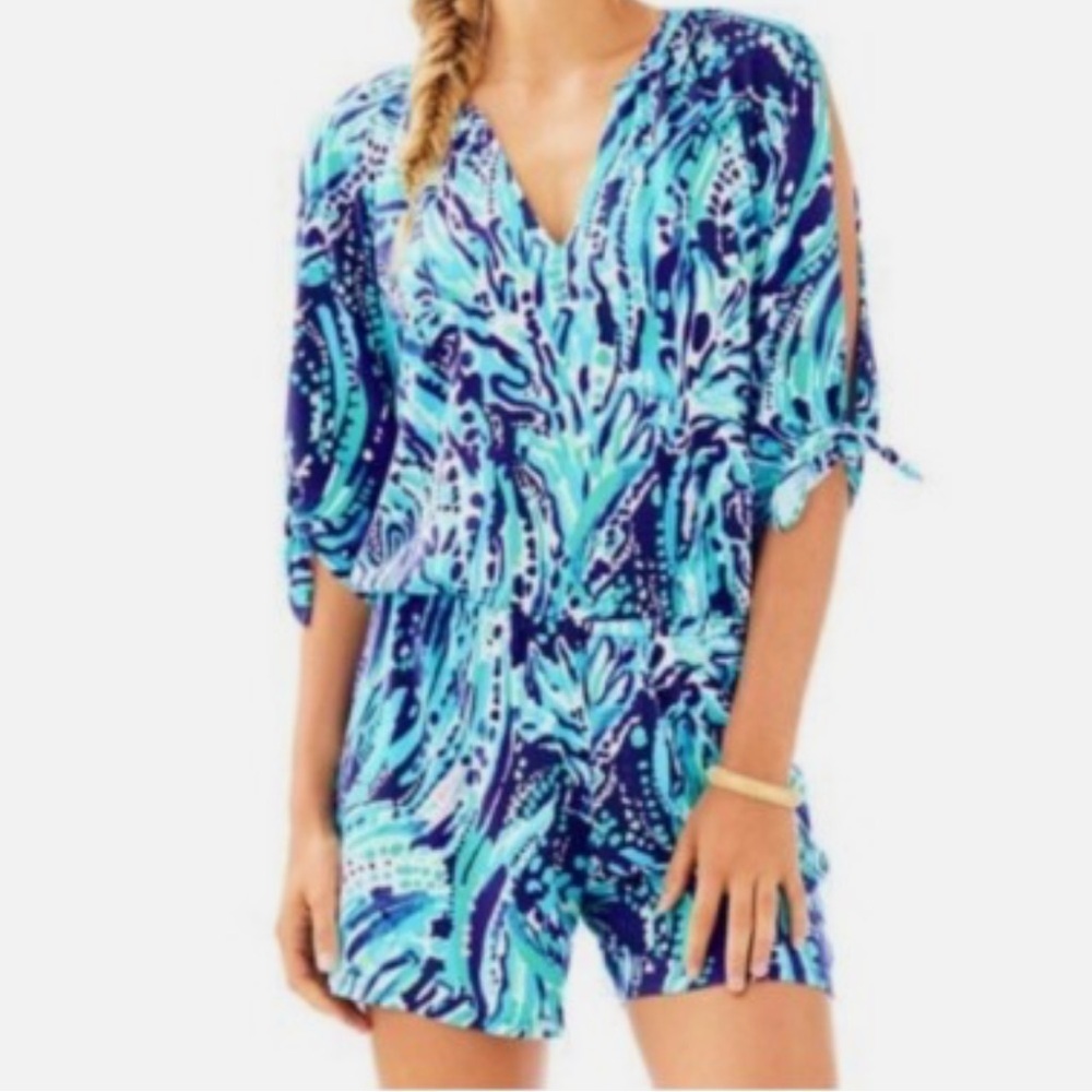 LILLY PULITZER Sz Sm BRYCE ROMPER CRASH THE BASH PRINT COLORFUL PRINT SUMMER